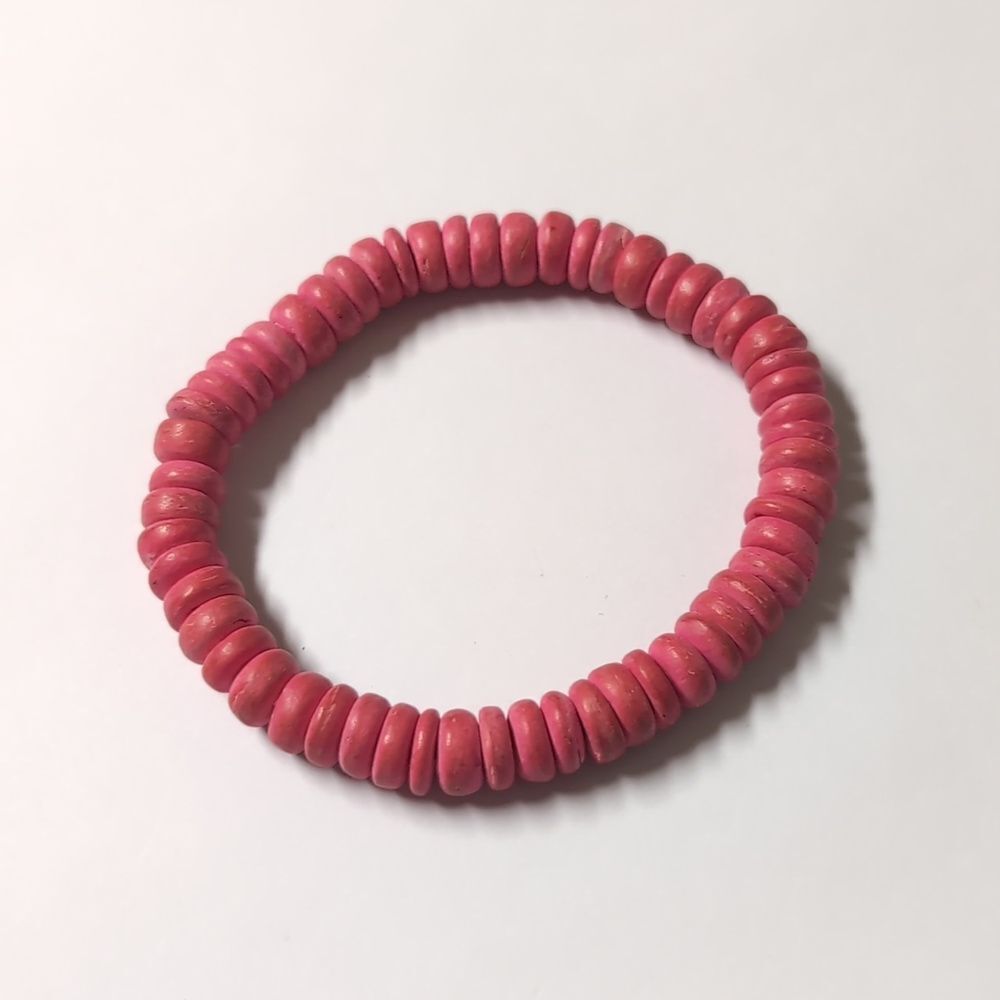 22 Pink‎ Wood Beaded Stretch Bracelet